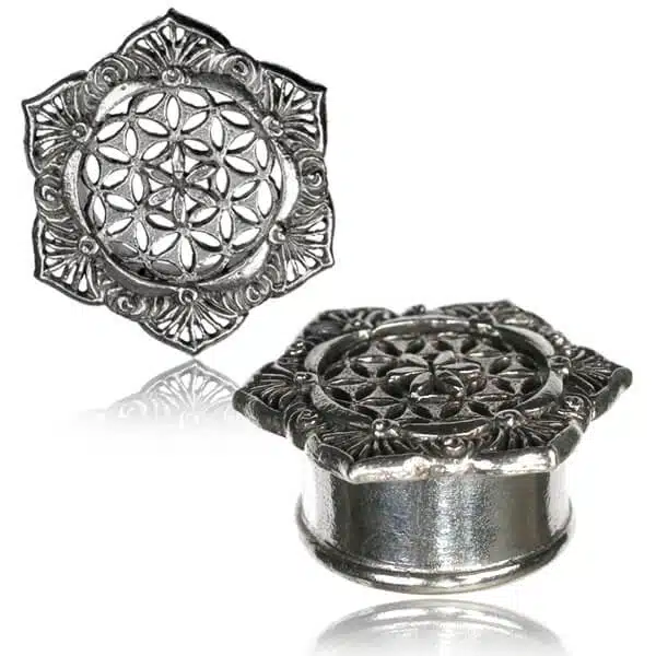 Flower of Life Vit Mässing Plug/Tunnel