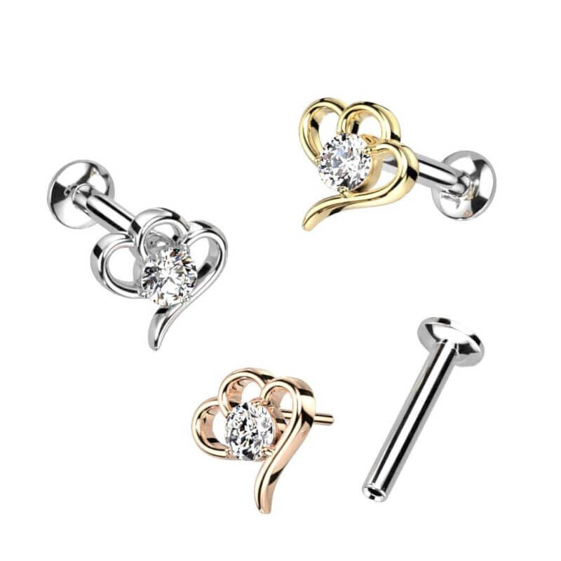 Push In Labret Hollow Heart med Kristaller