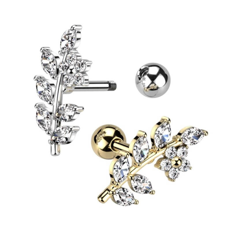 Tragus/Öron Piercing Löv med Kristaller