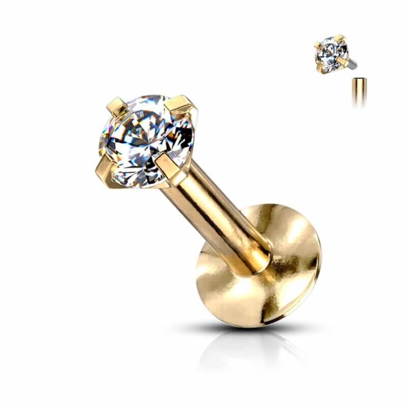 Round Prong Top Gem Labret Monroe Titanium IP