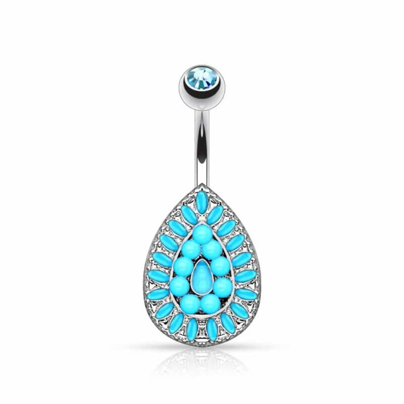 Navelpiercing med turkosa pärlor