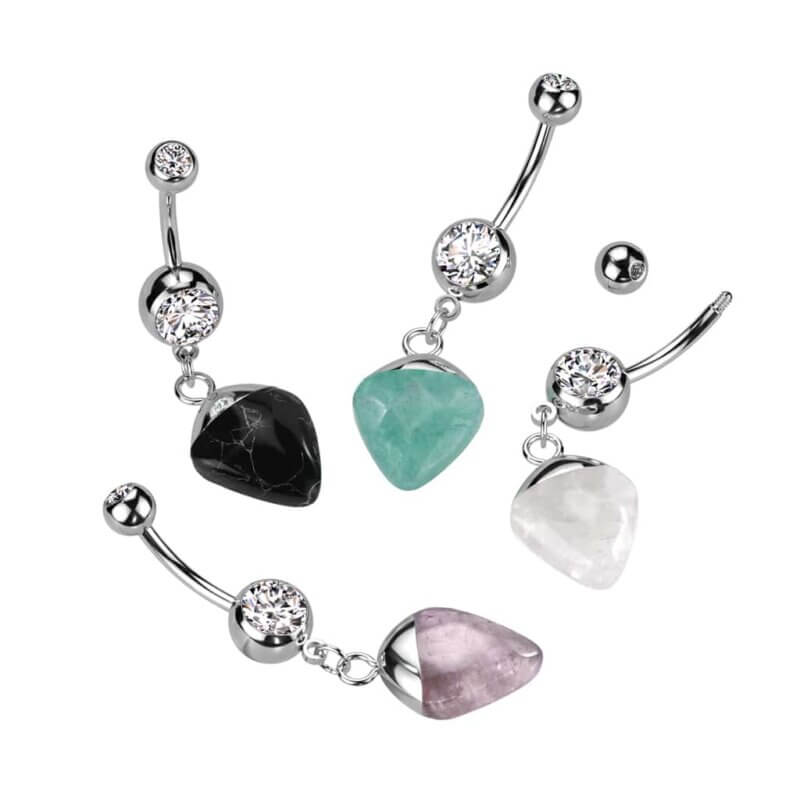 Navelpiercing med Hängande Halv Ädelsten