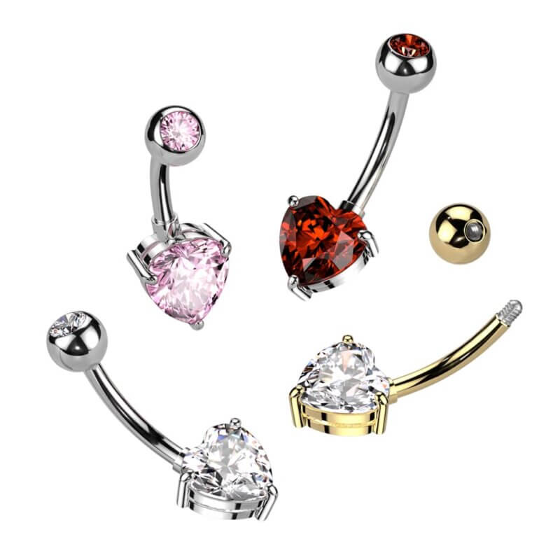 Navelpiercing Titan med Hjärtformad Kristall