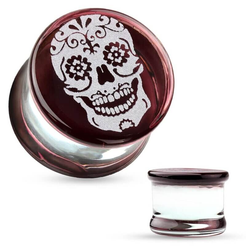Sugar Skull Engraved Face Pyrex Glass Saddle Plug