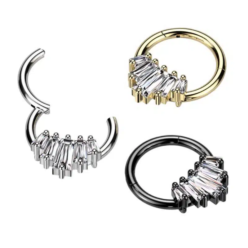Segment Clicker Ring med Baguette Kristall