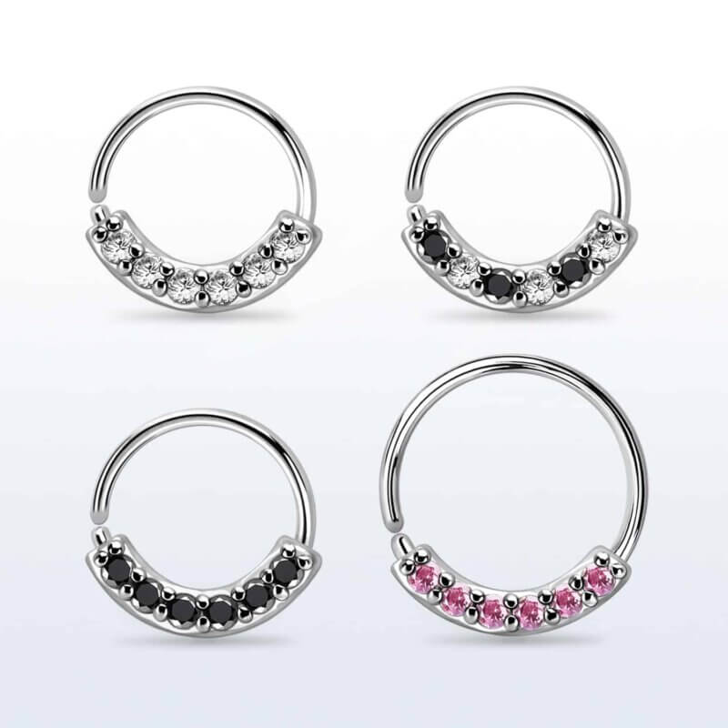 Ändlös Ring / Septum Smycke Silver med Kristallrad