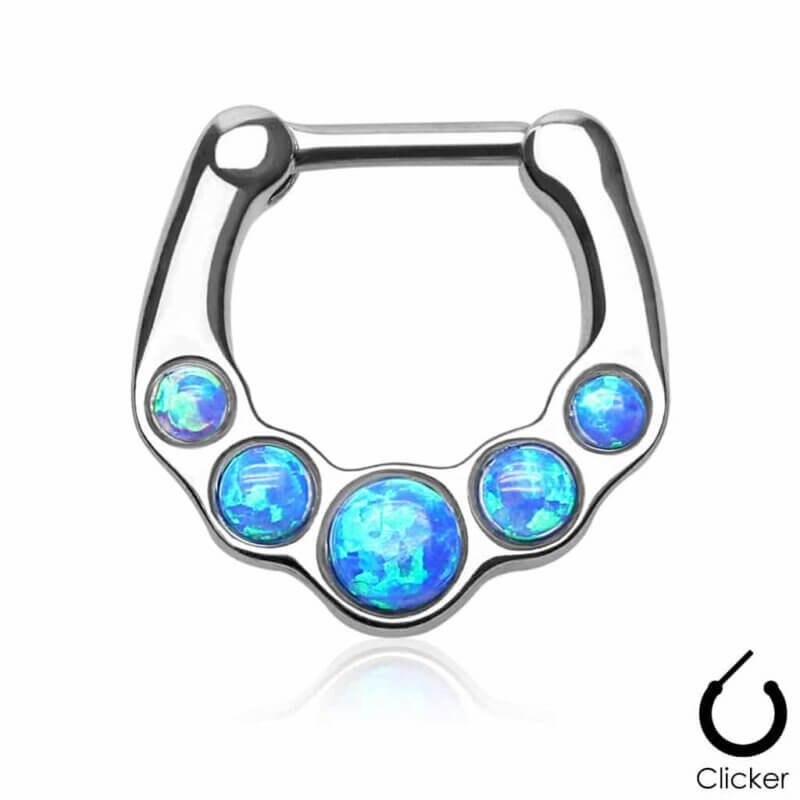 Septumpiercing med blå opal stenar