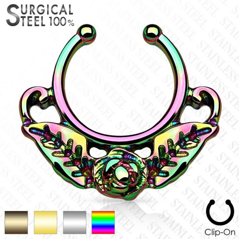 Rose with Leaves Fake Septum Hanger