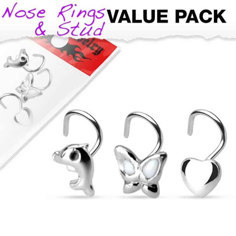 3-pack skruvformade Näspiercingar i sterling silver