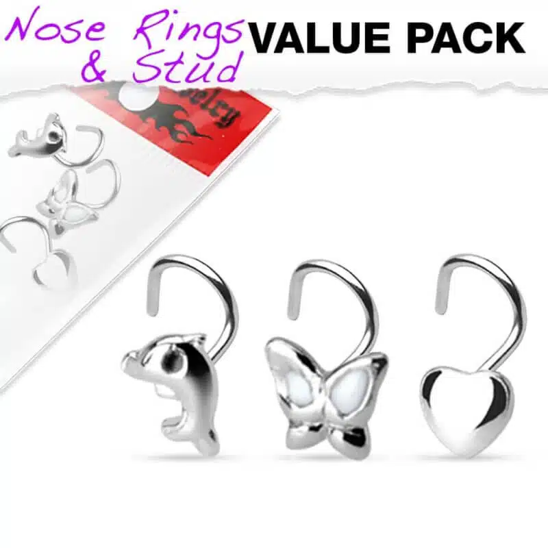 3-pack skruvformade Näspiercingar i sterling silver