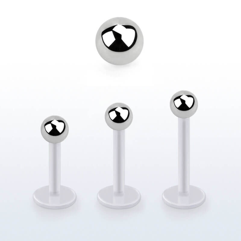 Translucent Bio-plastic Labret with Silver Ball