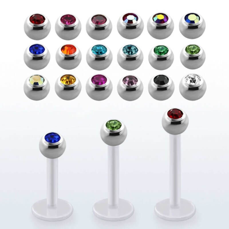 Translucent Bio-plastic Labret with 4 mm Crystal Ball