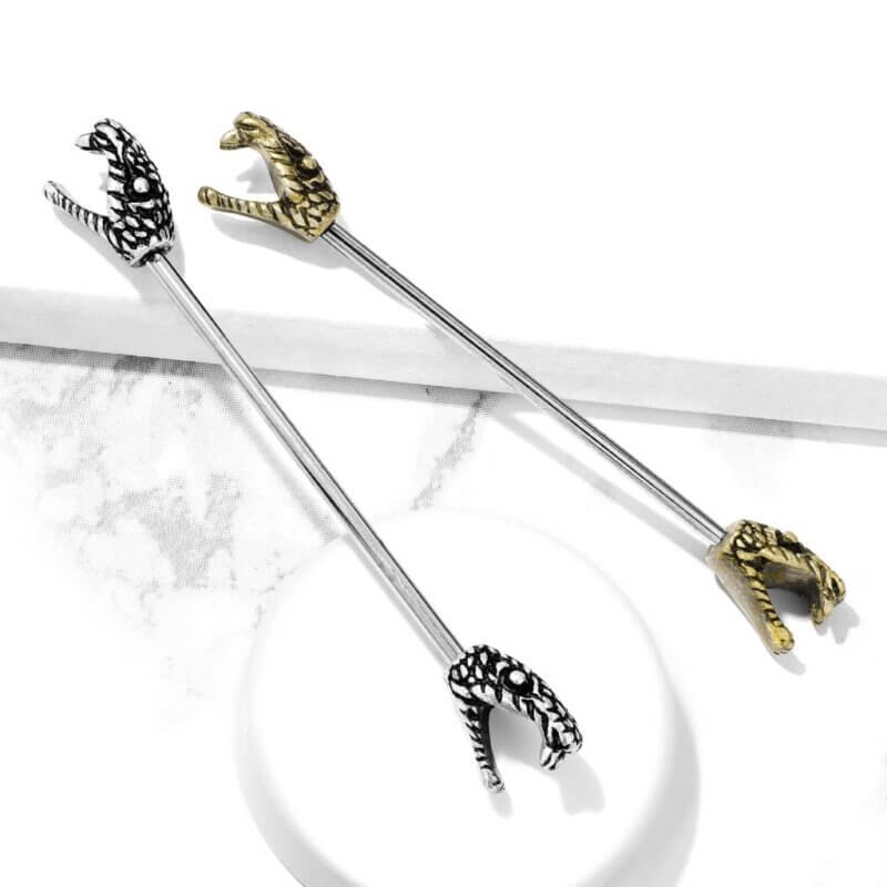 Hissing Snake Heads on Both Sides Industrial Barbells