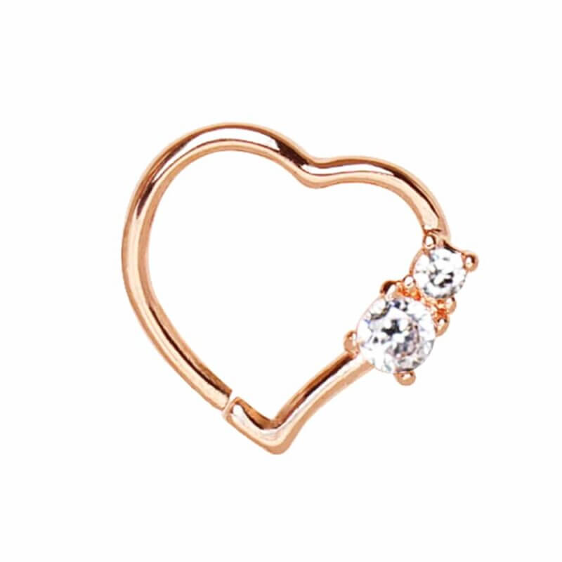 Hjärtformad Tragus/Helix i roséguld med kristaller