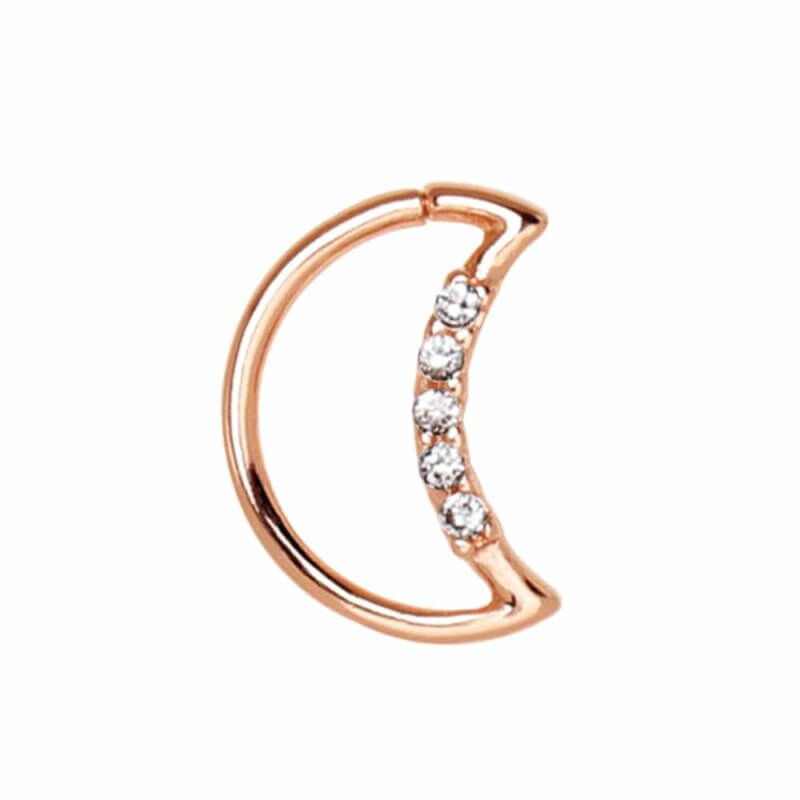 Månformad Tragus/Helix i roséguld med kristaller