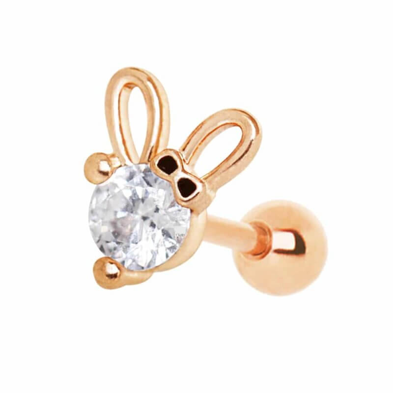 Tragus/Helix i roséguld med kaninöron och kristall