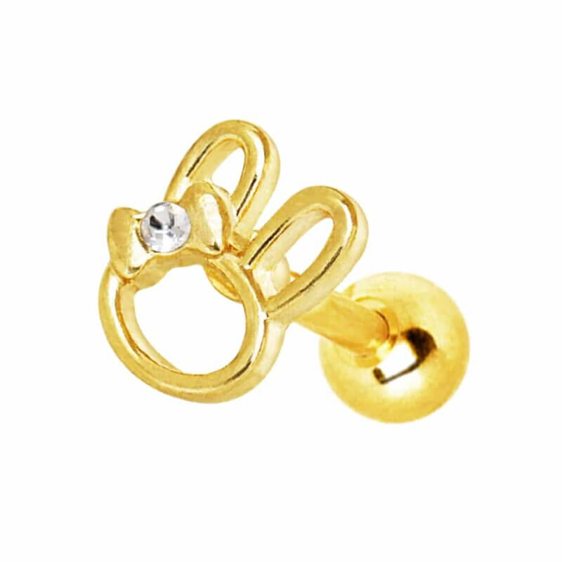 Guldpläterad Tragus/Helix med kaninöron och kristall