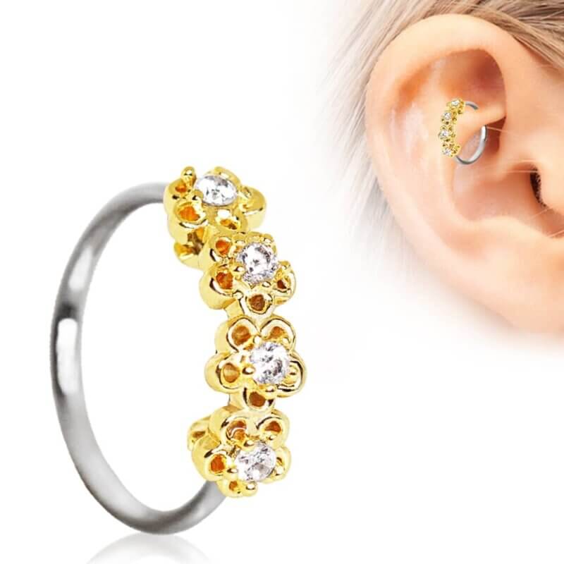 Helixpiercing med Gyllene Blommor