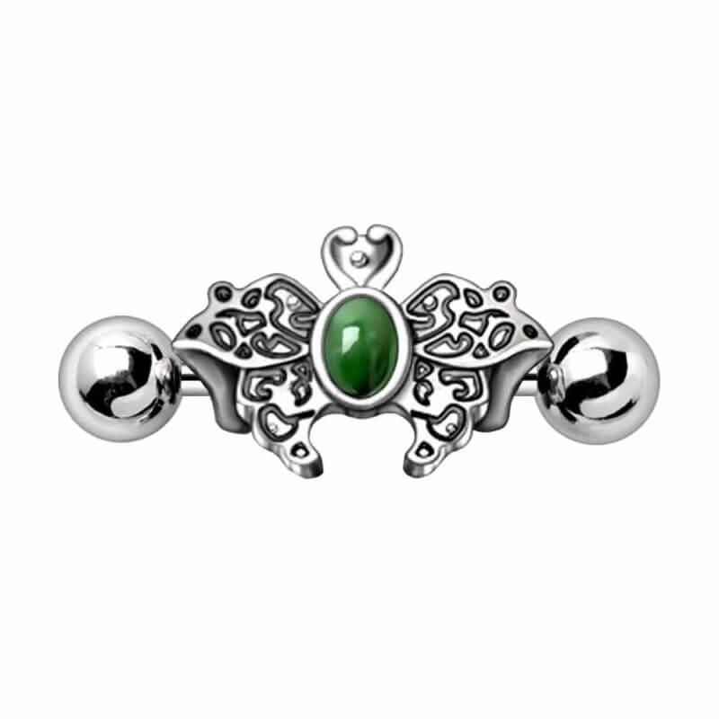 Ear-Cuff Piercing med Grön Fjäril