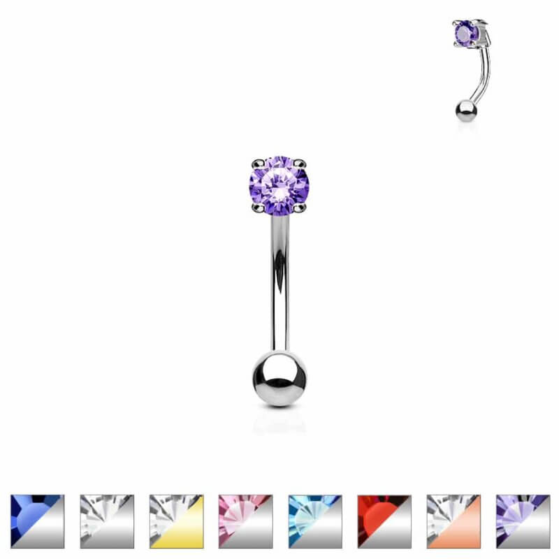3mm CZ Prong Set Eyebrow Rings/ Curved Barbells