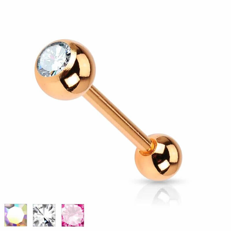 Rose Gold Barbell with Crystal Set Ball