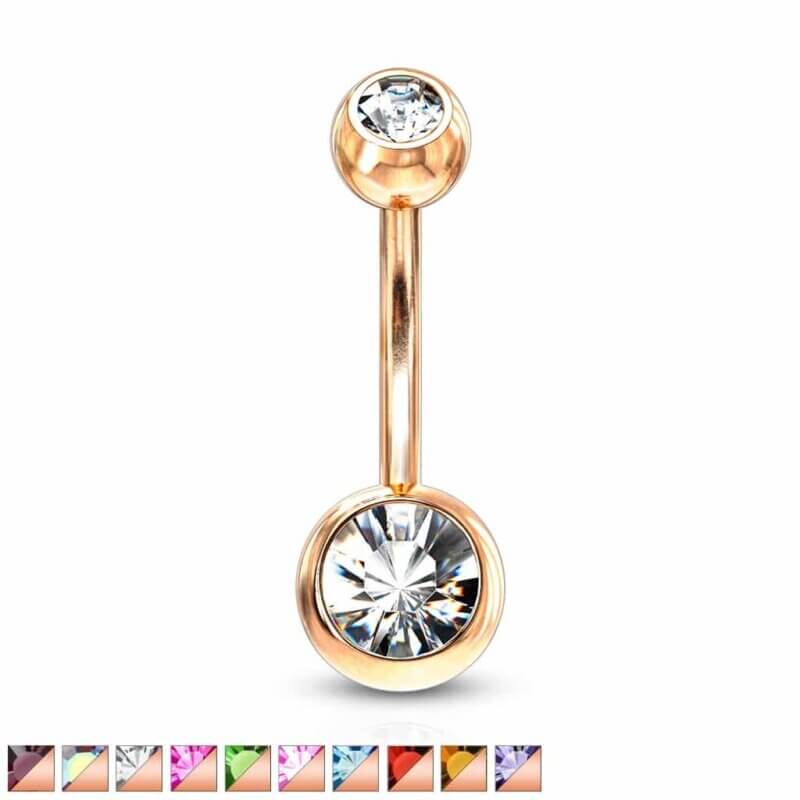 Navelpiercing Roseguld med Kristall