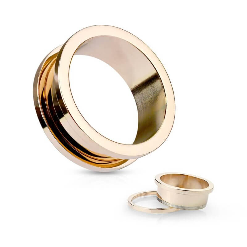 Rose Gold IP Over 316L Surgical Steel Screw Fit Flesh Tunnel