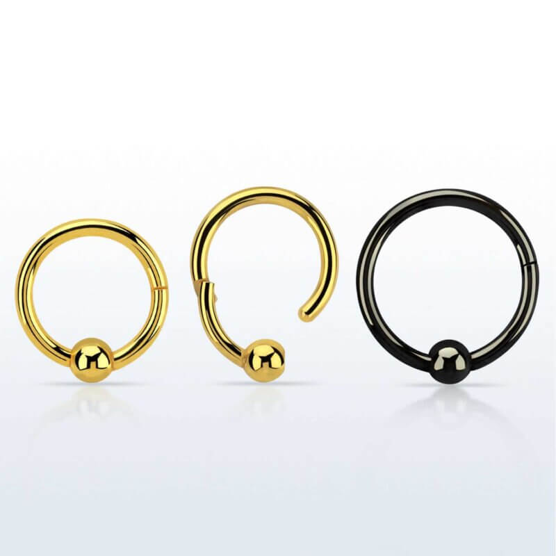 High Polished Surgical Steel Hinged Ball Closure Ring Color