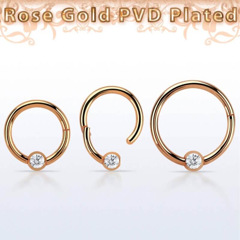Rose Gold Plated 316L Steel Hinged Ball Closure Ring