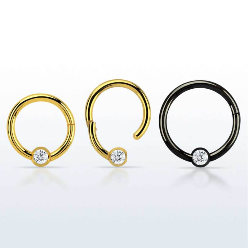 Hinged Ball Closure Ring with Clear Stone