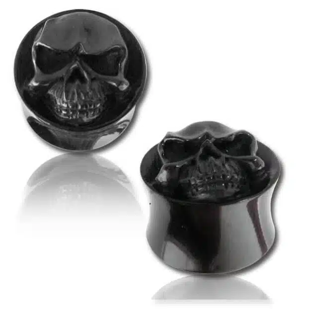 Buffalo Horn Plug Hand Carved Death Skull