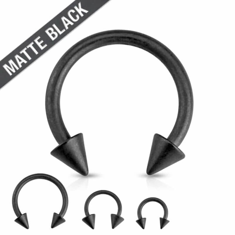 Matte Black IP Horseshoe with Spike Ends