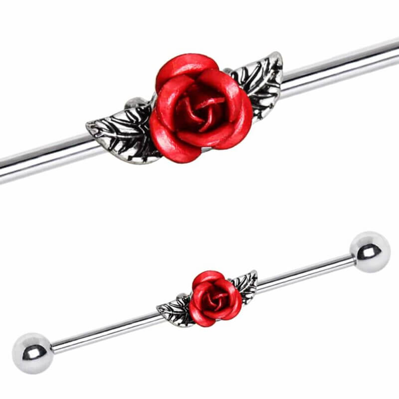 Industrial Piercing med Röd Ros