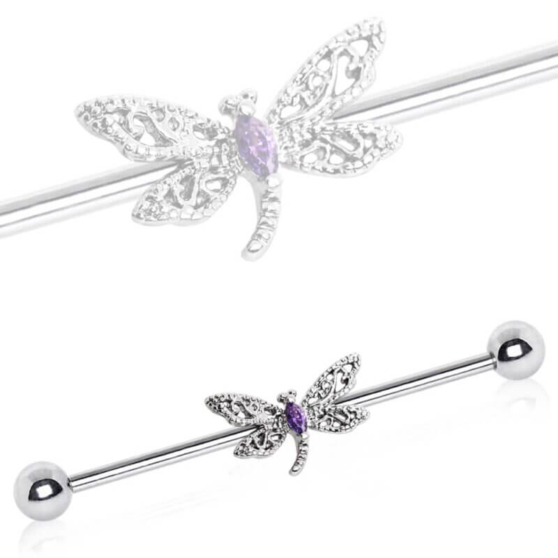 Ornate Dragonfly Industrial Barbell
