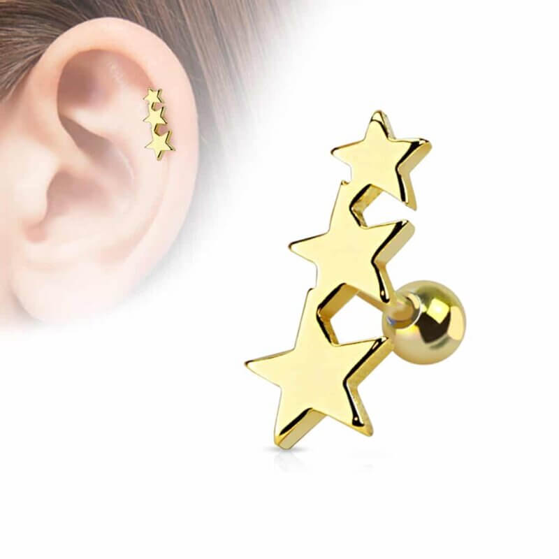Tragus i guld med tre stjärnor
