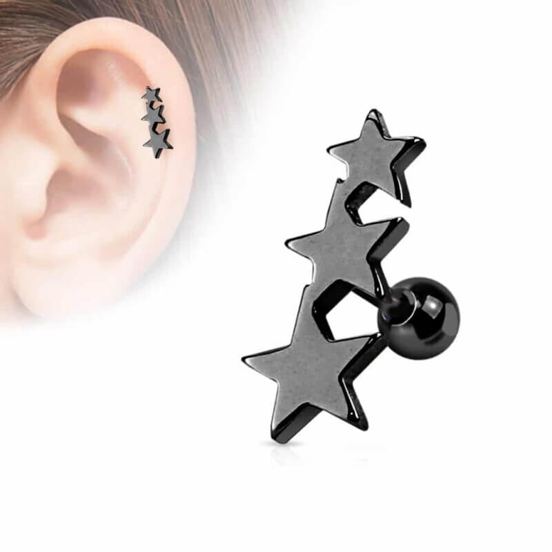 Tragus med 3 Stjärnor Svart