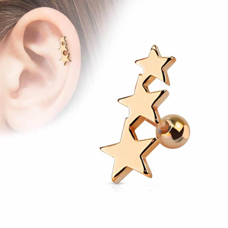 Tragus i roséguld med tre stjärnor