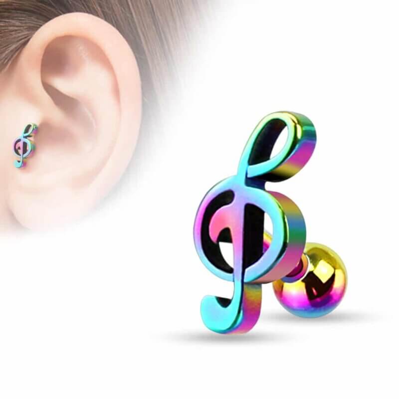 Tragus med regnbågsfärgad not