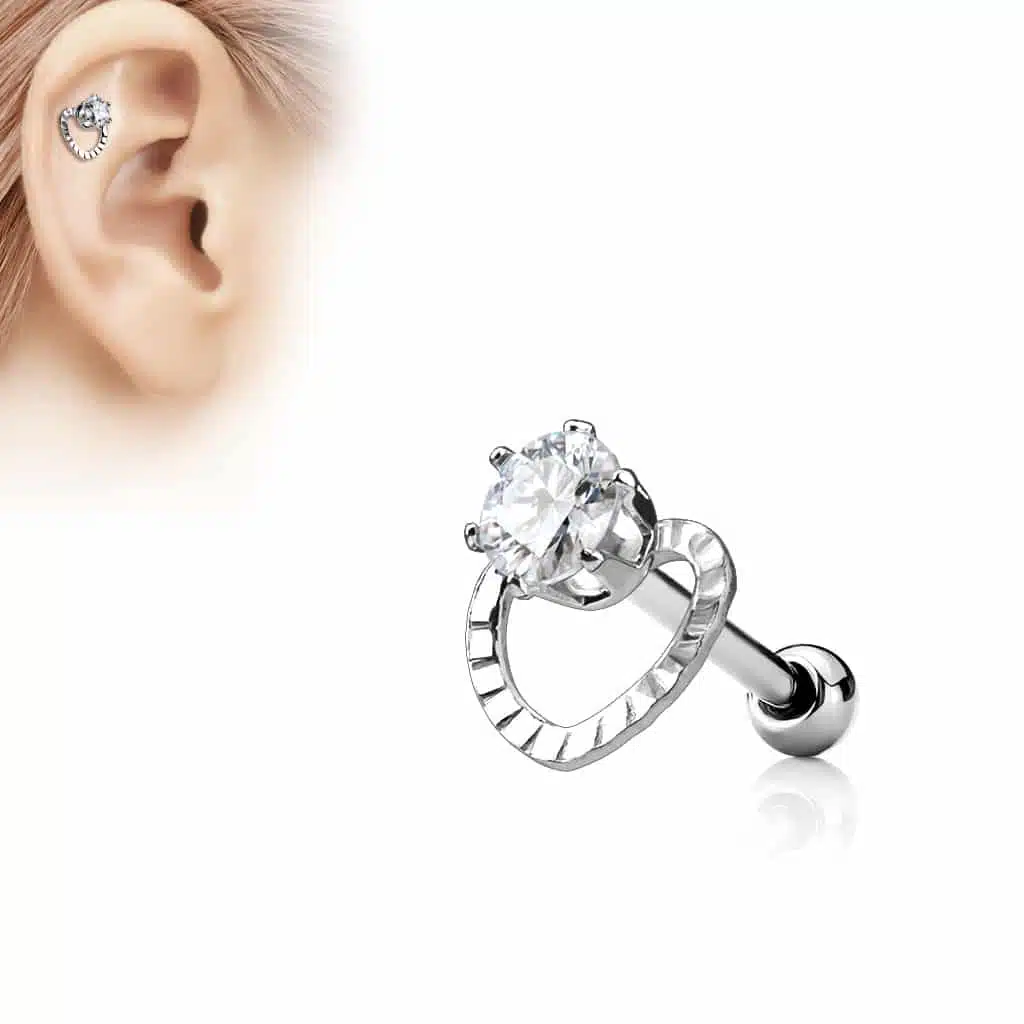 Dia cut Hollow Heart Cartilage Barbell Studs - Bild 2