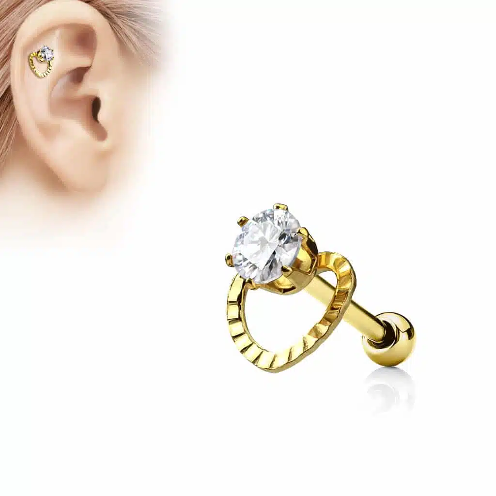Dia cut Hollow Heart Cartilage Barbell Studs - Bild 4