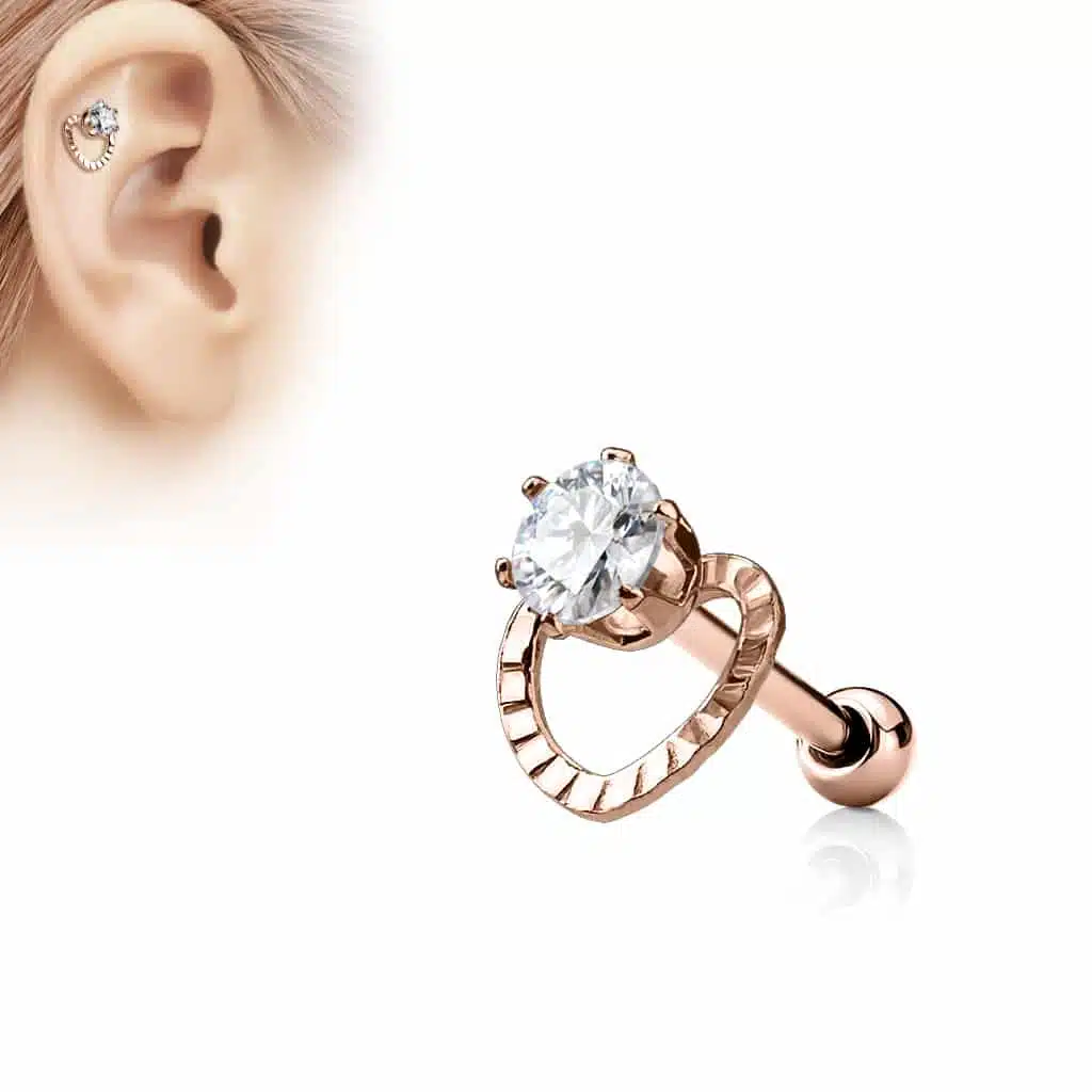 Dia cut Hollow Heart Cartilage Barbell Studs - Bild 3