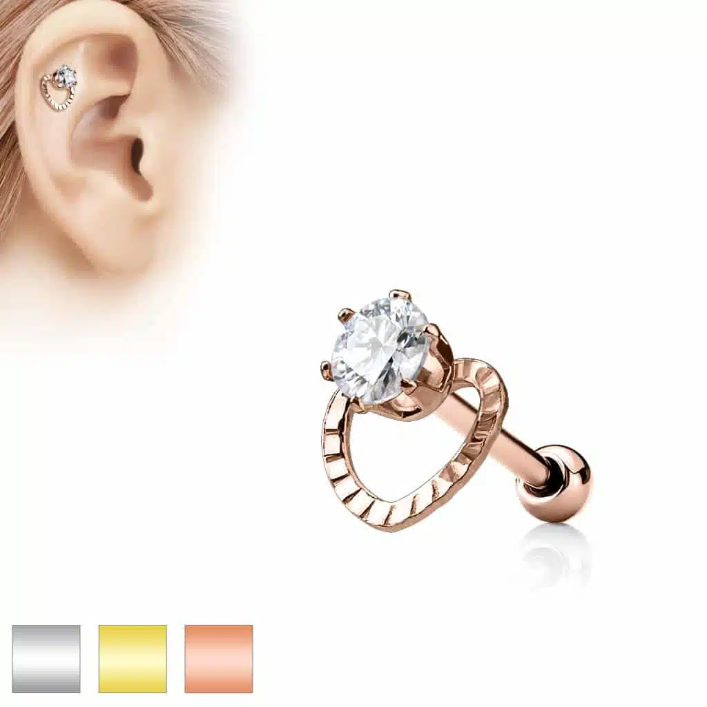 Dia cut Hollow Heart Cartilage Barbell Studs