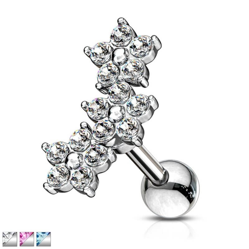 Triple 5 Crystals Flower Cluster Ear Cartilage Barbell Studs
