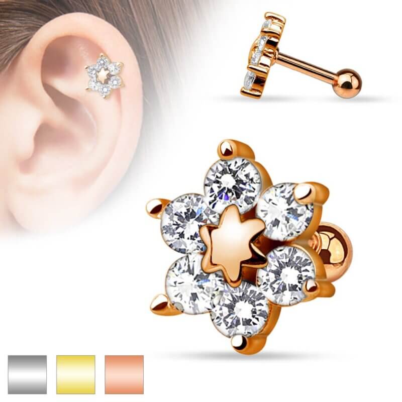 6 CZ Flower Cartilage/Tragus Barbell