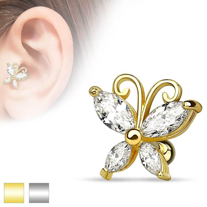 Marquise Cut CZ Butterfly Cartilage/Tragus Bar