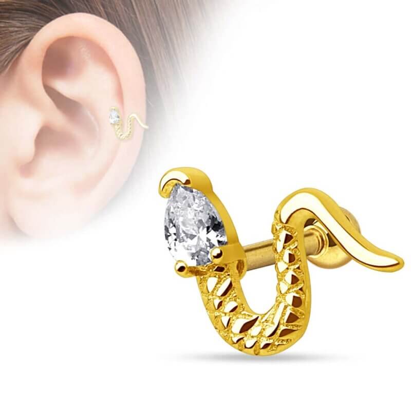 Tragus/Helix i guld med orm
