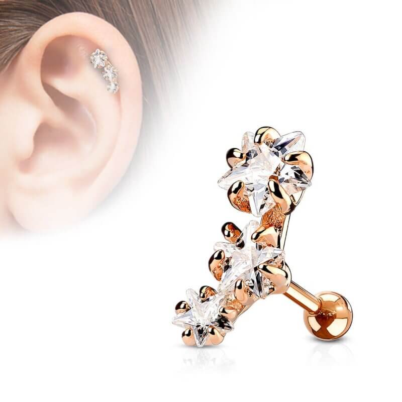 Tragus i roséguld med tre stjärnor