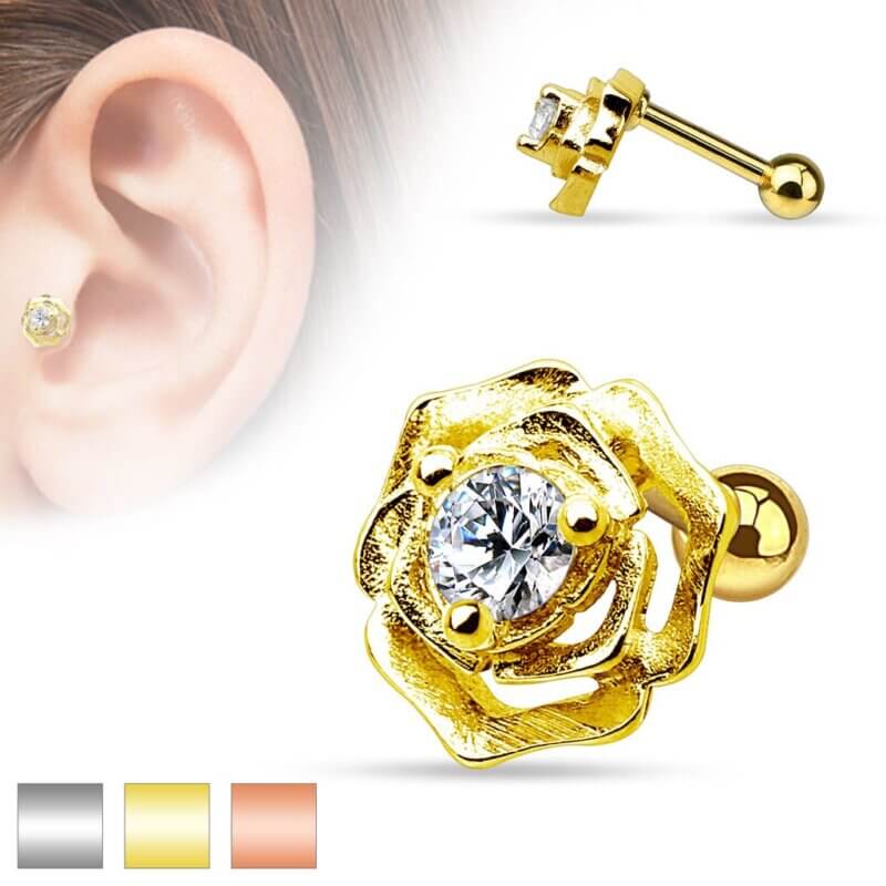 Crystal Rose Cartilage/Tragus Barbells