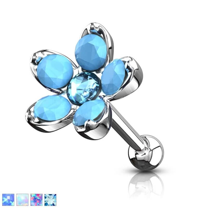 Opal Flower Cartilage Tragus Barbell Studs
