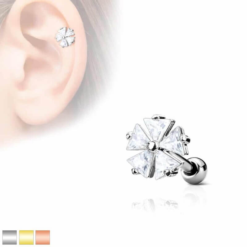 Five Triangle CZ Flower Top Ear Cartilage Barbell Studs